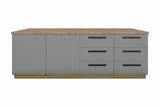 Inselküche Nexa Grau & Artisan-Eiche – 330 cm + Insel 240 cm – KÜ-NEXA-002 – Kücheninsel freigestellt, Schrankseite frontal geschlossen