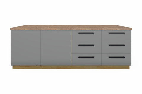 Inselküche Nexa Grau & Artisan-Eiche – 330 cm + Insel 240 cm – KÜ-NEXA-002 – Kücheninsel freigestellt, Schrankseite frontal geschlossen