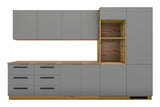 Inselküche Nexa Grau & Artisan-Eiche – 330 cm + Insel 240 cm – KÜ-NEXA-002 – Wandzeile freigestellt auf Weiß