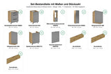 Set-Bestandteile mit Maßen und Stückzahl – Inselküche Nexa Grau & Artisan-Eiche – 330 cm + Insel 240 cm – KÜ-NEXA-002