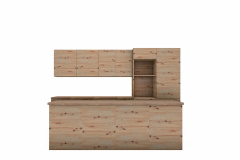 Inselküche Nexa Woodline & Artisan-Eiche – 330 cm + Insel 240 cm – KÜ-NEXA-004 – freigestellt auf Weiß