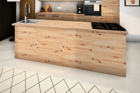 Inselküche Nexa Woodline & Artisan-Eiche – 330 cm + Insel 240 cm – KÜ-NEXA-004 – Kücheninsel von der Raumseite