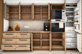 Inselküche Nexa Woodline & Artisan-Eiche – 330 cm + Insel 240 cm – KÜ-NEXA-004 – Wandzeile geöffnet, frontal
