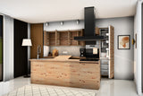 Inselküche Nexa Woodline & Artisan-Eiche – 330 cm + Insel 240 cm – KÜ-NEXA-004 – geöffnet, über Eck von rechts