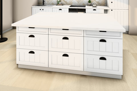 Inselküche Provence Andersen Pinie – 340 cm + Insel 180 cm – K27-G340 – Kücheninsel von der Raumseite
