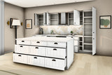 Inselküche Provence Andersen Pinie – 340 cm + Insel 180 cm – K27-G340 – geöffnet, über Eck von rechts