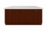 Inselküche Sycylia Milano Walnuss – 340 cm + Insel 180 cm – K49-G340 – Kücheninsel freigestellt, Küchenseite frontal geschlossen