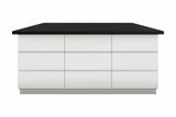Inselküche Velmora Weiß Hochglanz – 360 cm + Insel 180 cm – KÜ-VELM-021 – Kücheninsel freigestellt, Schubladenseite frontal geschlossen