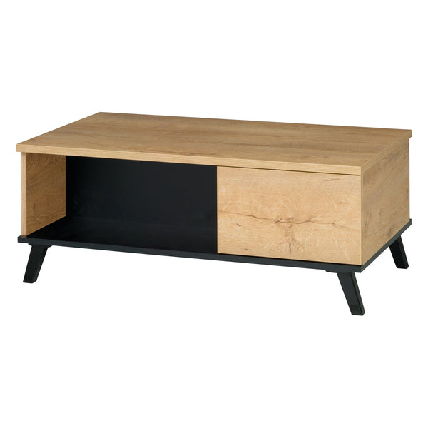 John Couchtisch 101 cm mit Klappe und offenem Fach – Eiche Lefkas / Schwarz