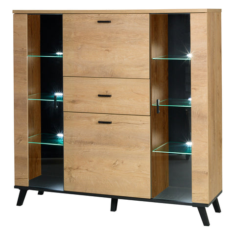John Highboard-Vitrine in Eiche Lefkas / Schwarz – Ansicht 3