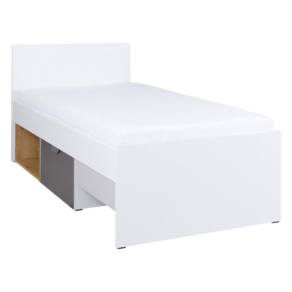 Joker Einzelbett 90 × 200 cm mit Schublade – Weiß / Graphit / Grau / Eiche Lefkas