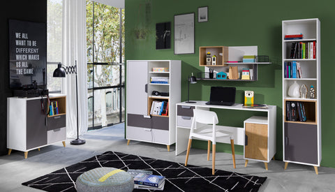Joker Highboard in Weiß / Graphit / Grau / Eiche Lefkas – Ansicht 2