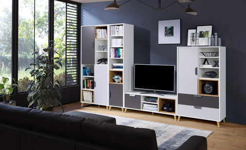 Joker Highboard in Weiß / Graphit / Grau / Eiche Lefkas – Ansicht 3