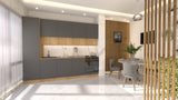 Nexa Küchenzeile  KÜ06-L – Grau & Woodline – 300 cm – Moderne Familienküche mit Hochschrank und großzügigem Stauraum