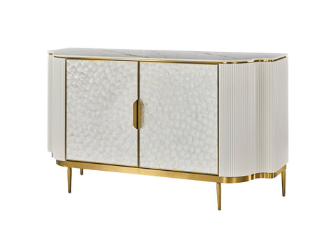 Kommode Hillora Gebrochenes Weiß, White worktop, Golden legs and accents 150 × 88 × 40 cm mit 2 Türen – Ansicht 2