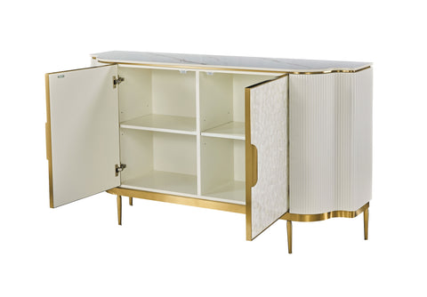 Kommode Hillora Gebrochenes Weiß, White worktop, Golden legs and accents 150 × 88 × 40 cm mit 2 Türen – Ansicht 3