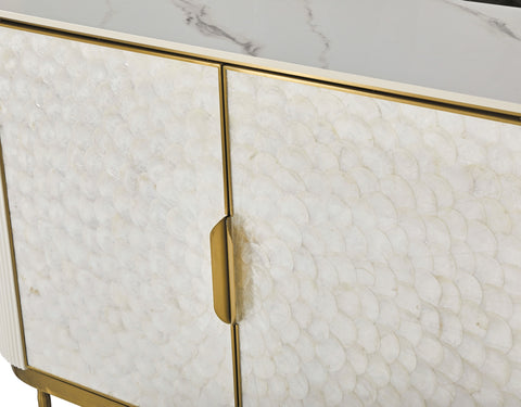 Kommode Hillora Gebrochenes Weiß, White worktop, Golden legs and accents 150 × 88 × 40 cm mit 2 Türen – Ansicht 4