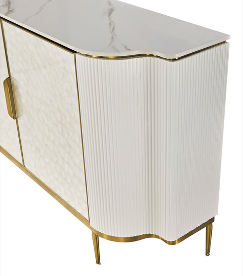 Kommode Hillora Gebrochenes Weiß, White worktop, Golden legs and accents 150 × 88 × 40 cm mit 2 Türen – Ansicht 5