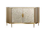 Kommode Hillora Golden brass legs and accents, Light cream front, White worktop with a marble pattern, Champagne gold 150 × 88 × 40 cm mit 2 Türen