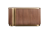 Kommode Hillora Light beige worktop, Golden lower wreath and accents, Walnut 158 × 88 × 40 cm mit 3 Türen