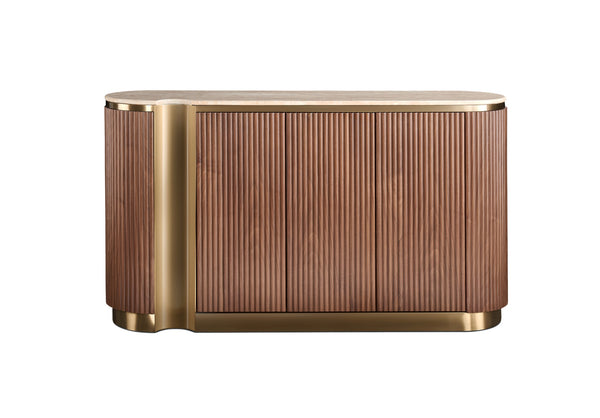 Kommode Hillora Light beige worktop, Golden lower wreath and accents, Walnut 158 × 88 × 40 cm mit 3 Türen