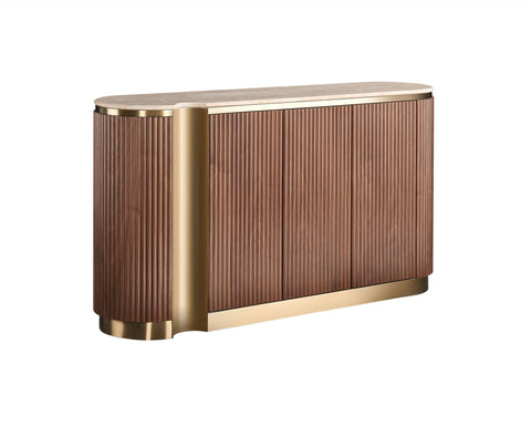 Kommode Hillora Light beige worktop, Golden lower wreath and accents, Walnut 158 × 88 × 40 cm mit 3 Türen – Ansicht 2