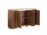 Kommode Hillora Light beige worktop, Golden lower wreath and accents, Walnut 158 × 88 × 40 cm mit 3 Türen – Ansicht 3