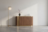 Kommode Hillora Light beige worktop, Golden lower wreath and accents, Walnut 158 × 88 × 40 cm mit 3 Türen – Ansicht 8
