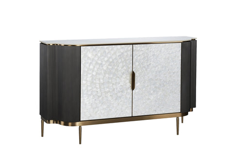 Kommode Hillora Light cream front, White marble countertop, Golden legs and accents, Dark graphite 150 × 88 × 40 cm mit 2 Türen – Ansicht 2