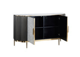 Kommode Hillora Light cream front, White marble countertop, Golden legs and accents, Dark graphite 150 × 88 × 40 cm mit 2 Türen – Ansicht 3