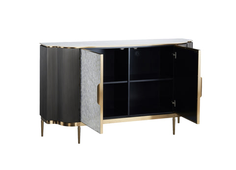 Kommode Hillora Light cream front, White marble countertop, Golden legs and accents, Dark graphite 150 × 88 × 40 cm mit 2 Türen – Ansicht 3