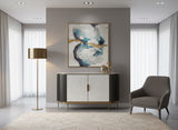 Kommode Hillora Light cream front, White marble countertop, Golden legs and accents, Dark graphite 150 × 88 × 40 cm mit 2 Türen – Ansicht 5