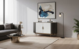 Kommode Hillora Light cream front, White marble countertop, Golden legs and accents, Dark graphite 150 × 88 × 40 cm mit 2 Türen – Ansicht 7
