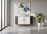 Kommode Hillora Light cream front, White marble countertop, Golden legs and accents, Dark graphite 150 × 88 × 40 cm mit 2 Türen – Ansicht 8