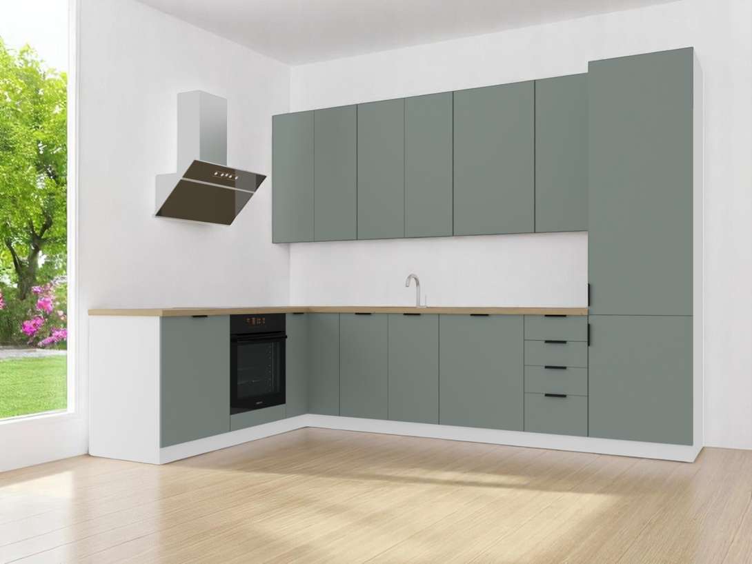 Winkelküche - Sorento -K52-G330 - Weiß Grün - ROYAL24_MARKT