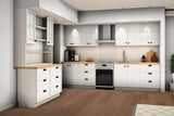 Küche Provence Andersen Kiefer K3-G260 Standard – zwei Küchenzeilen in Wandnischen, 60 cm Platz für Standherd (Herd nur Darstellung)