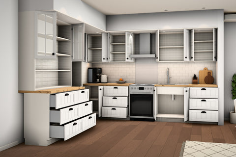 Küche Provence K3-G260 Standard – Türen und Schubkästen geöffnet