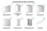Set-Bestandteile mit Maßen und Stückzahl – Küchenzeile – Provence Andersen Kiefer – K4-G260
