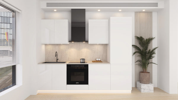 Küchenblock Velmora KÜ-AS-007 – 260 cm – Weiß Hochglanz – Moderne Küchenzeile ohne Arbeitsplatte