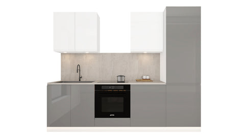 Küchenblock Velmora KÜ-AS-007 – 260 cm – Grau & Weiß Hochglanz – ohne Arbeitsplatte – Ansicht 2