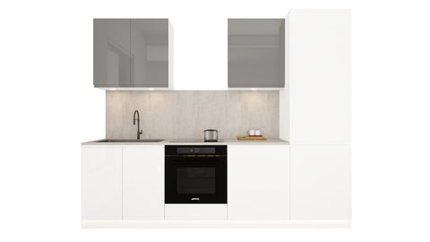 Küchenblock Velmora KÜ-AS-007 – 260 cm – Weiß & Grau Hochglanz – ohne Arbeitsplatte – Ansicht 2
