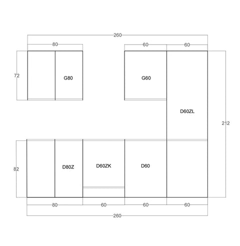 Küchenplan – Maßbild mit Bemaßung der Küchenzeile