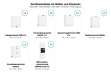 Set-Bestandteile Küchenzeile Elvara KS40-G300: 7 Schränke + Geschirrspülerfront mit Maßen – Farbe Weiß Matt