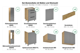 Set-Bestandteile mit Maßen und Stückzahl – Küchenzeile – Nexa Beige – K72-G360 R