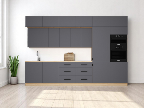 Küchenzeile K72-G360 R – Nexa – Grau – Nexa Beige Materialien für hohe Belastbarkeit