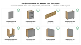 Küchenzeile K89-G340 – Nexa – Grau – Strapazierfähig mit modernem Flair – Maßbild (Set-Bestandteile mit Maßen und Stückzahl)