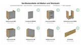 Küchenzeile K89-G340 – Nexa Woodline – Optimale Raumnutzung mit durchdachter Planung – Maßbild (Set-Bestandteile mit Maßen und Stückzahl)