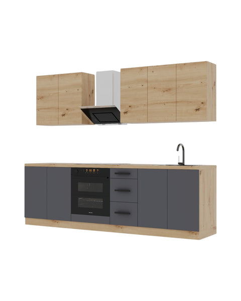 Küchenzeile K97-G260 – Nexa Grau Woodline – Smart geplant für maximalen Nutzen