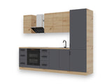 Küchenzeile K98-G280 – Nexa Grau-Woodline – raumeffizient geplant – Ansicht 2