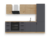 Küchenzeile K98-G280 – Nexa Grau-Woodline – raumeffizient geplant – Ansicht 3